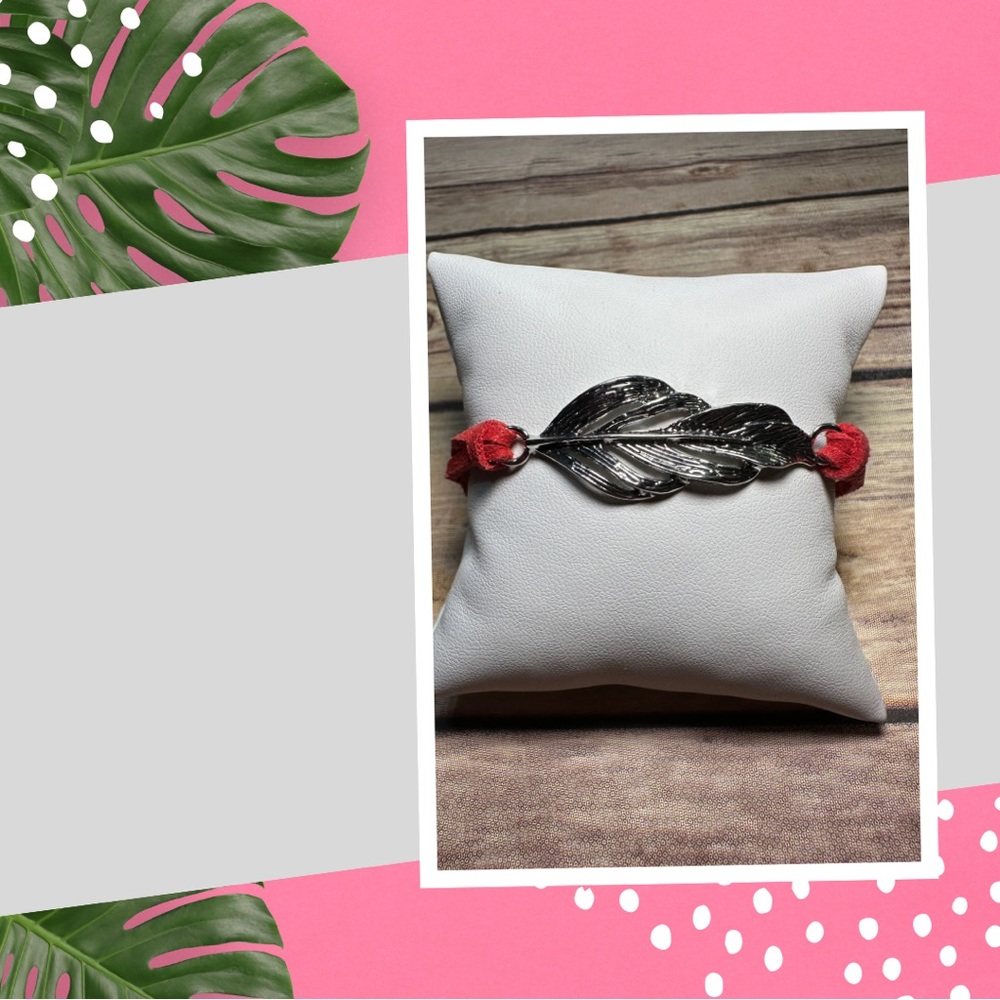 Red Suede with feather detail bracelet